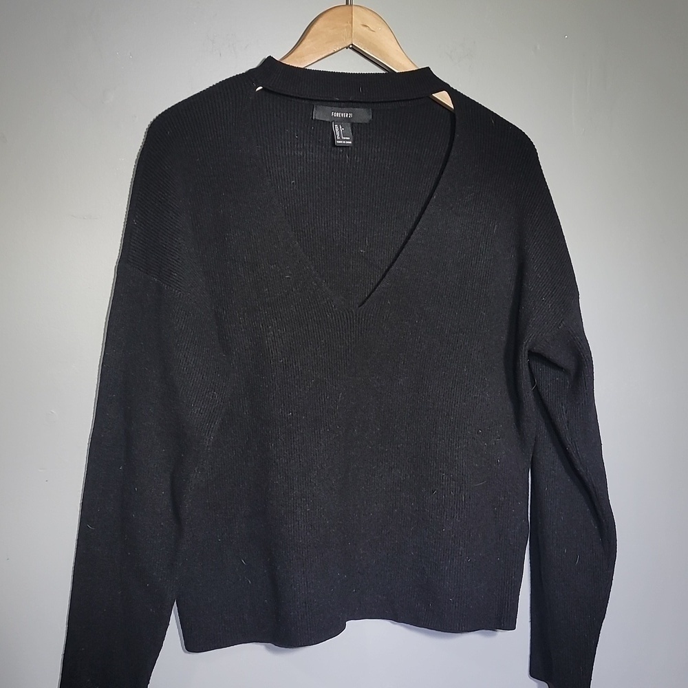 FOREVER 21 V-Neck Oversized Black Knit Sweater